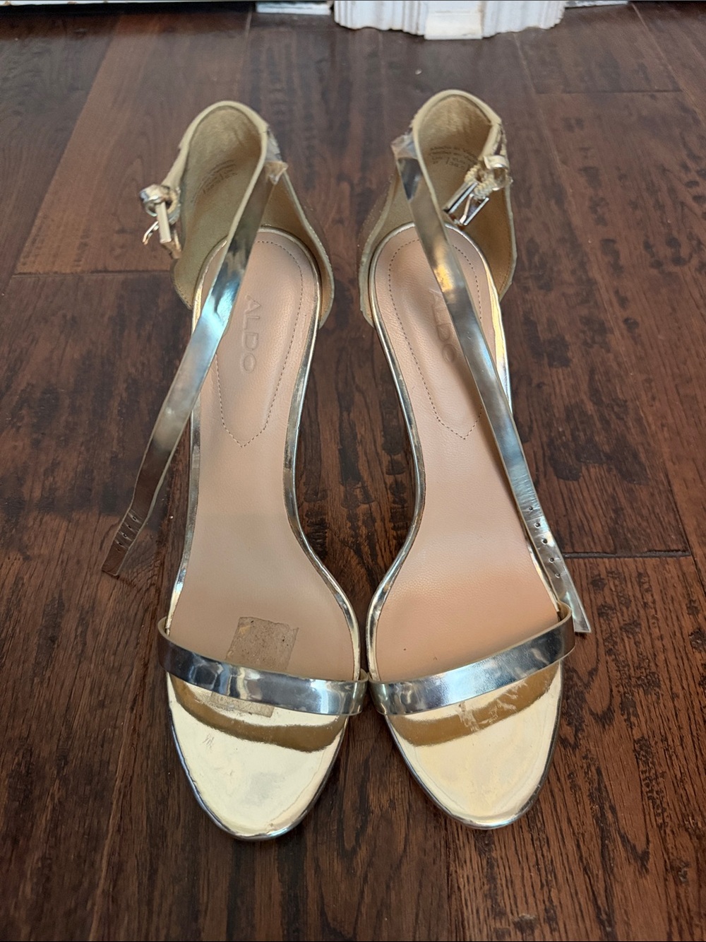 Aldo Metallic Gold Ankle-Strap Heeled Sandals